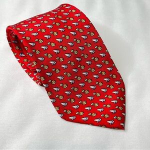 Roundtree & Yorke Classics Red Men's Neck Tie with Frogs & Lilly Pads. 100% Silk